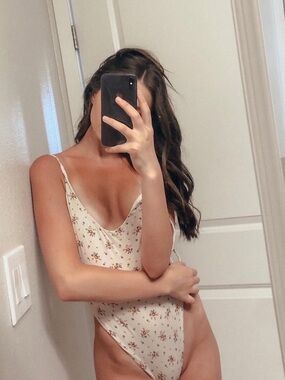 San Lorenzo Cream Floral One-Piece with Gold Logo Accent